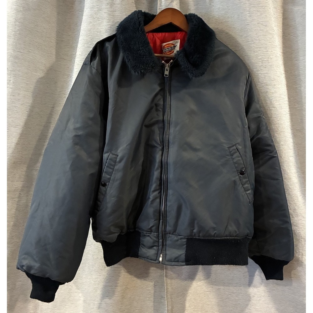 Dickies Jacket Men's Blue Satin Bomber Sherpa Collar Insulated USA